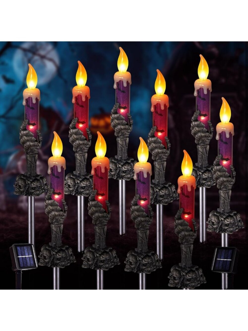 10 Pack Solar Pathway Lights for Outdoor Halloween Decorations - Spooky Glow